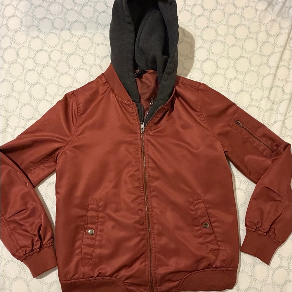 Forever 21 Burgundy Satin Lined Bomber Jacket